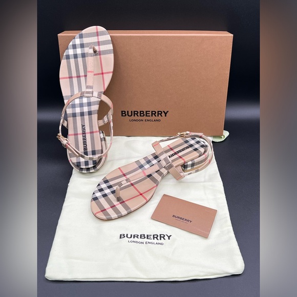 Burberry Emily Vintage Adjustable Strap Checked Slingback Thongs Sandals 6B/36EU - Picture 1 of 9